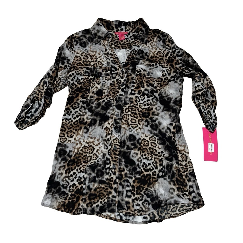 NWT Sunny Leigh Women's Button-Up Blouse Leopard Print Rayon Size Small 19 x 30